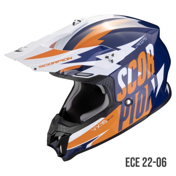 Scorpion VX-16 Evo Air Slanter cross bukósisak, blue-white-orange