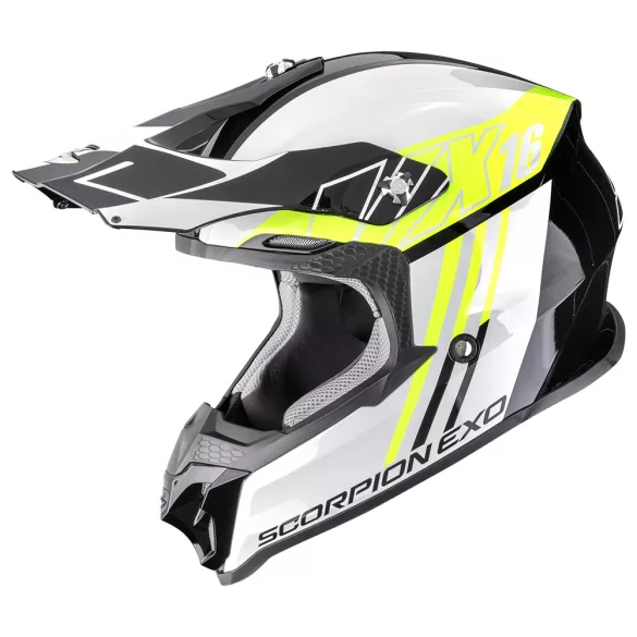 Scorpion VX-16 Air Lignes cross bukósisak, black-white-fluo