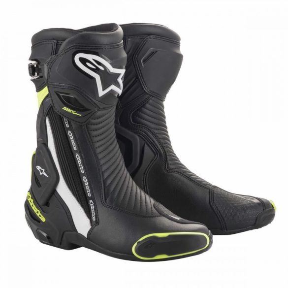 ALPINESTARS RACING  SMX PLUS V2  motoroscsizma, FEKETE-FEHÉR-FLUO SÁRGA