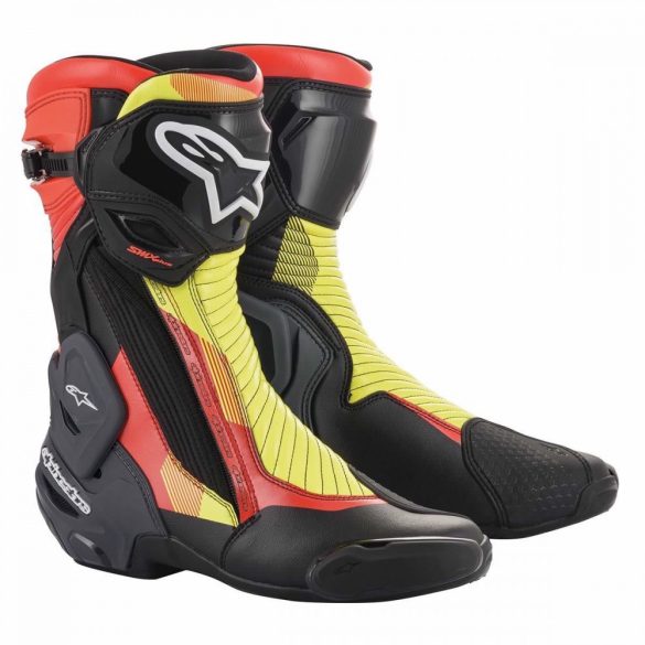 ALPINESTARS RACING  SMX PLUS V2  motoroscsizma, FEKETE-FLUO PIROS-FLIO SÁRGA-SZÜRKE