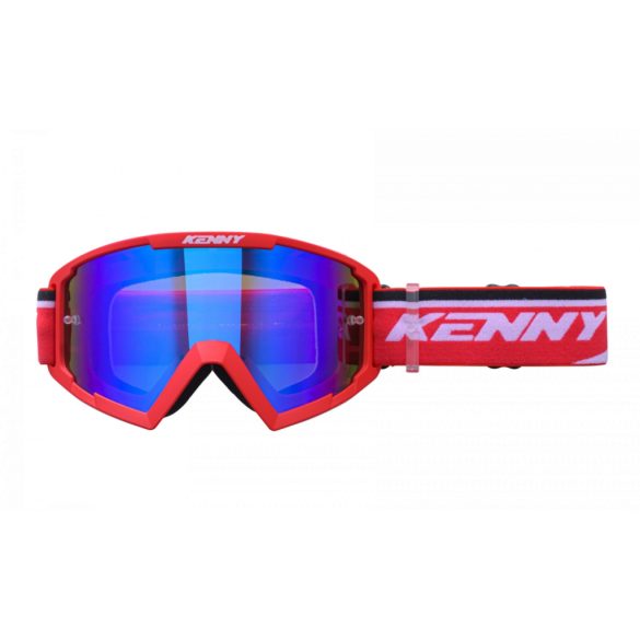 Kenny racing track piros szemüveg, kék tükrös lencsével