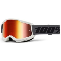   100% Strata 2 Motoros Szemüveg –Fehér, piros tükrös lencsével