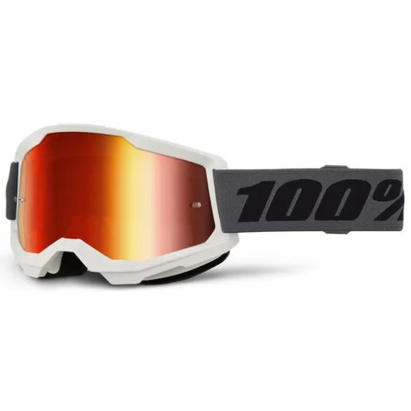 100% Strata 2 Motoros Szemüveg –Fehér, piros tükrös lencsével