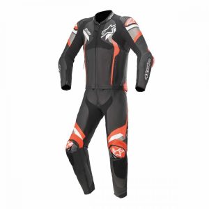 Alpinestars bőrruha 2- TEILER ATEM V4   fekete-sötétszürke-fluo piros