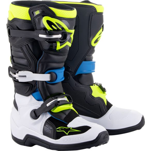 Alpinestars  Tech 7S cross csizma, Gyerek, fehér-fluosárga-fekete-kék 5/38 MÉRET