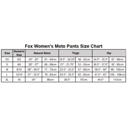 Fox méret táblázat