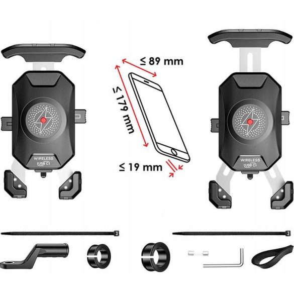 Biketec telefontartó konzol wireless töltővel -  "R15PD", kormányra vagy tükörre szerelhető