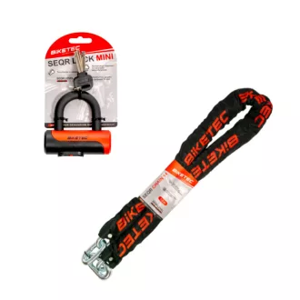   Biketec seqr lánc készlet 1,5m, 14MM - es láncszem, fekete szövetburkolat + biketec seqr lakat kulccsal 3 kulcsos készlet méret: 102mm x 100mm