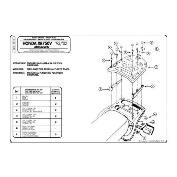 KAPPA HÁTSÓ DOBOZTARTÓ KONZOL HONDA XRV 750 AFRICA TWIN (93-02) (MONOKEY PLATNIVAL)