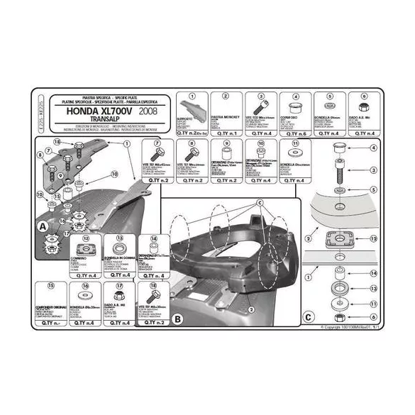 KAPPA KÖZPONTI DOBOZTARTÓ KONZOL HONDA XL 700V TRANSALP (08-13) ( MONOKEY PLATNIVAL )