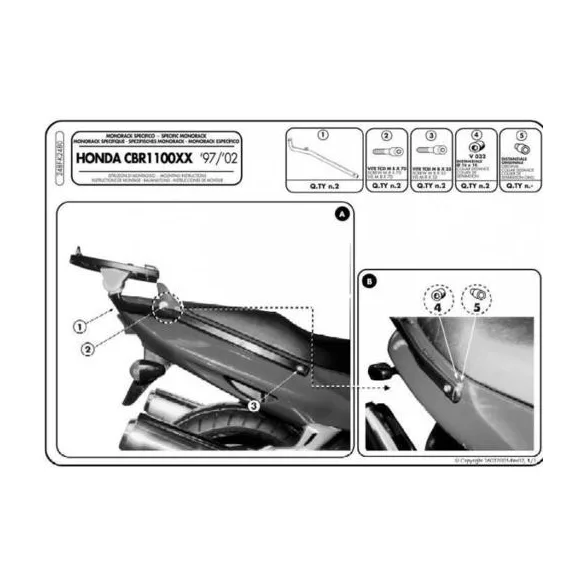 KAPPA HÁTSÓ DOBOZTARTÓ KONZOL HONDA CBR 1100XX (97-09) (PLATNI NÉLKÜL)