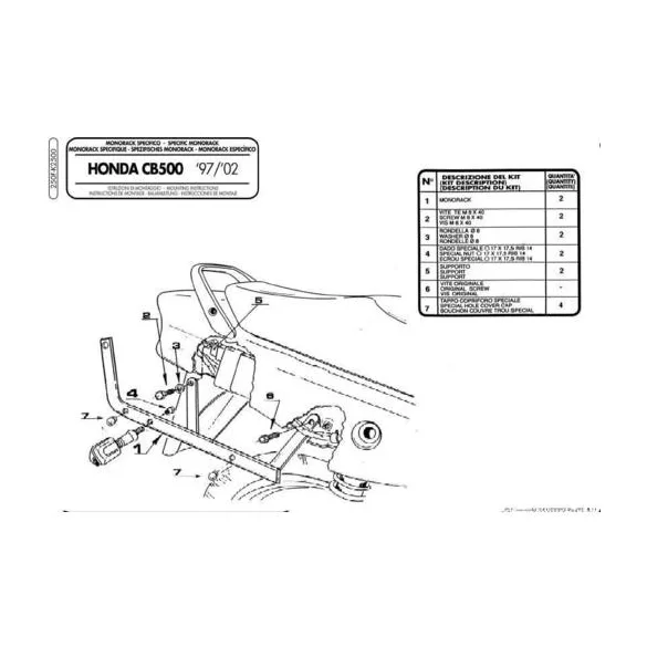KAPPA HÁTSÓ DOBOZTARTÓ KONZOL HONDA CB 500 (97-05), CB 500S (00-05) (PLATNI NÉLKÜL)