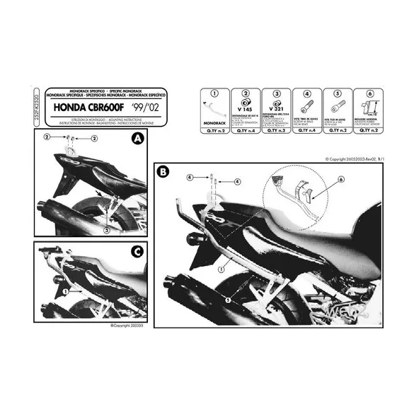 KAPPA HÁTSÓ DOBOZTARTÓ KONZOL HONDA CBR 600F (99-09) (PLATNI NÉLKÜL)