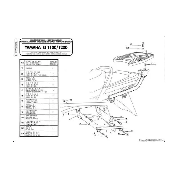 KAPPA HÁTSÓ DOBOZTARTÓ KONZOL YAMAHA FJ 1100 (PLATNI NÉLKÜL)