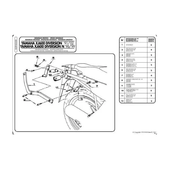 KAPPA HÁTSÓ DOBOZTARTÓ KONZOL YAMAHA XJ 600 DIVERSION (91-03), DIVERSION N (96-99) (PLATNI NÉLKÜL)