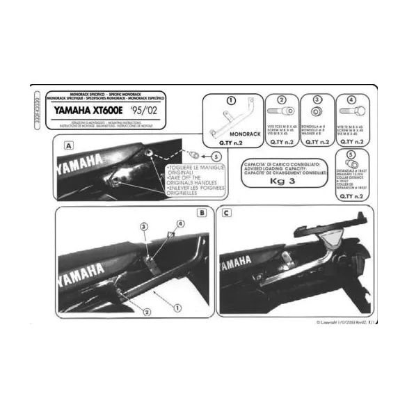 KAPPA HÁTSÓ DOBOZTARTÓ KONZOL YAMAHA XT 600E (95-02) (PLATNI NÉLKÜL)