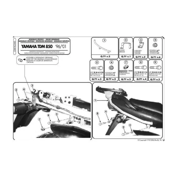KAPPA HÁTSÓ DOBOZTARTÓ KONZOL YAMAHA TDM 850 (96-01) (PLATNI NÉLKÜL)