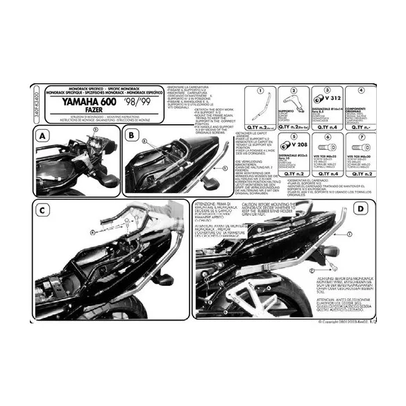 KAPPA HÁTSÓ DOBOZTARTÓ KONZOL YAMAHA FZS 600 FAZER (98-03) (PLATNI NÉLKÜL)