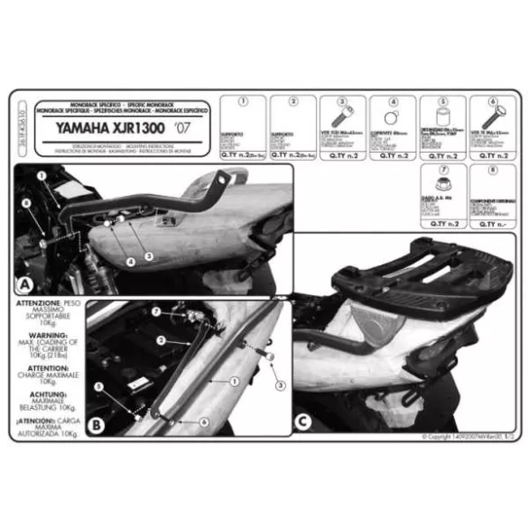 KAPPA HÁTSÓ DOBOZTARTÓ KONZOL YAMAHA XJR 1300 (07-14) (PLATNI NÉLKÜL)