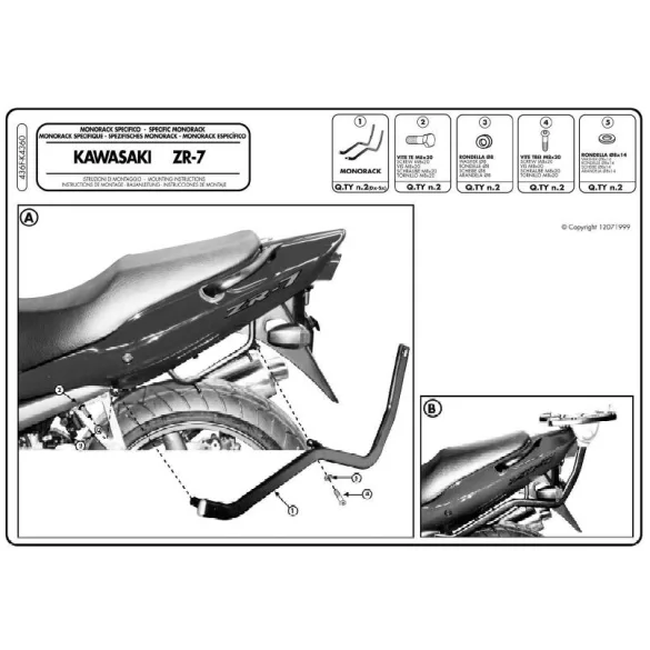 KAPPA HÁTSÓ DOBOZTARTÓ KONZOL KAWASAKI ZR7 / ZR7S 750 (99-04) (PLATNI NÉLKÜL)