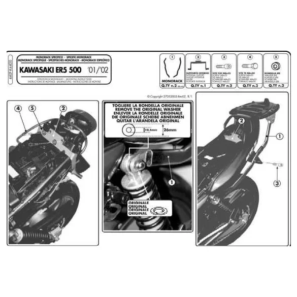 KAPPA HÁTSÓ DOBOZTARTÓ KONZOL KAWASAKI ER5 500 (01-07) (PLATNI NÉLKÜL)