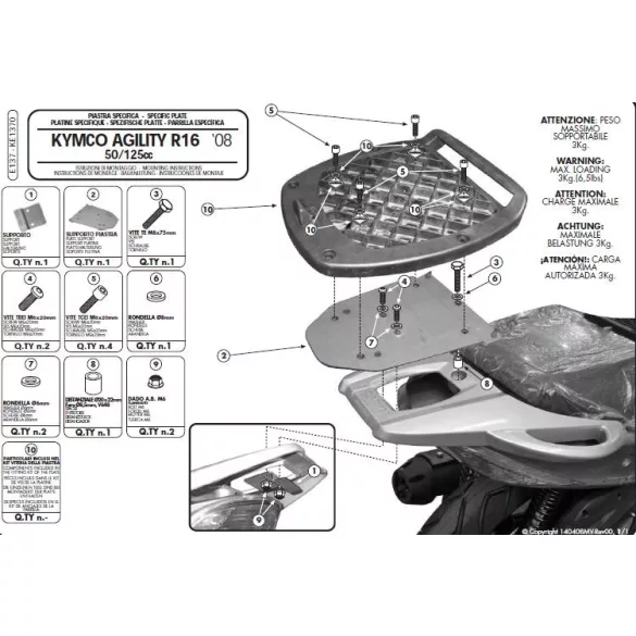 KAPPA HÁTSÓ DOBOZTARTÓ KONZOL KYMCO AGILITY 50/125/150/200 R16 (08-13) (PLATNI NÉLKÜL)