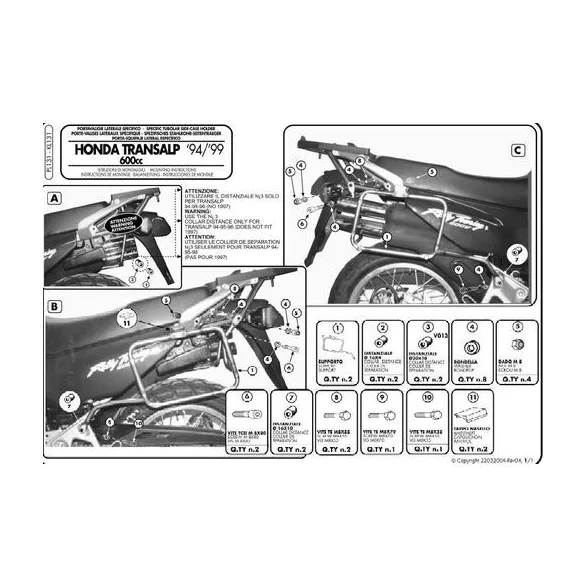 KAPPA MONOKEY OLDALKONZOL HONDA XL 600V TRANSALP (94-99) - SZINTÉN JÓ MONOKEY RETRO-FIT KVE K'VENTURE ALU ÉS KMS K'MISSION ALU DOBOZOKHOZ