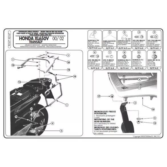 KAPPA MONOKEY OLDALKONZOL HONDA XL 650V TRANSALP (00-07) - SZINTÉN JÓ MONOKEY RETRO-FIT KVE K'VENTURE ALU ÉS KMS K'MISSION ALU DOBOZOKHOZ