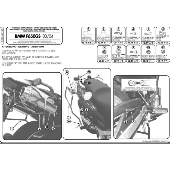 KAPPA MONOKEY OLDALKONZOL BMW F 650GS (00-07) - SZINTÉN JÓ MONOKEY RETRO-FIT KVE K'VENTURE ALU ÉS KMS K'MISSION ALU DOBOZOKHOZ