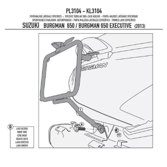 KAPPA OLDALDOBOZ TARTÓ KONZOL MONOKEY SUZUKI 650 BURGMAN / 650 BURGMAN EXECUTIVE '13-'20