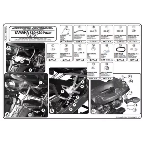KAPPA MONOKEY SIDE OLDALKONZOL YAMAHA FZ6 / FAZER (04-06) - CSAK K33N K'ROAD DOBOZOKHOZ