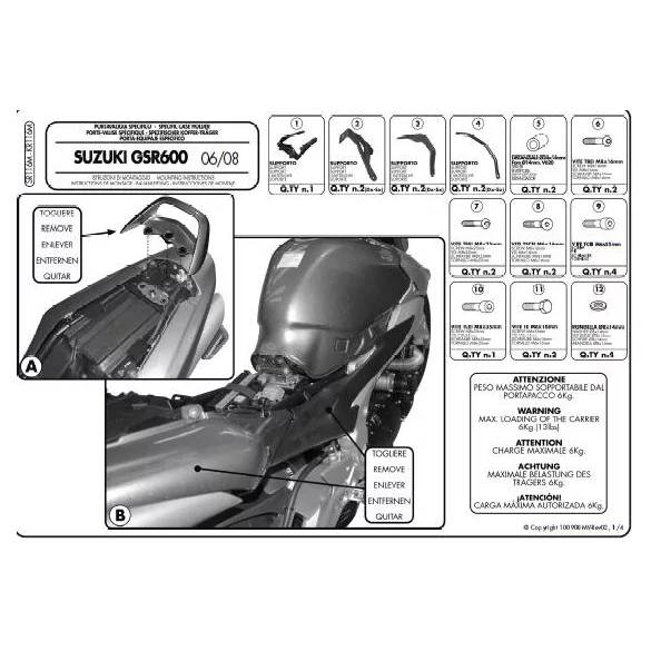 KAPPA HÁTSÓ DOBOZTARTÓ KONZOL SUZUKI GSR 600 (06-11) (MONOLOCK PLATNIVAL)