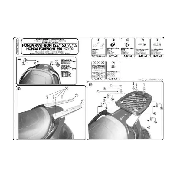 KAPPA HÁTSÓ DOBOZTARTÓ KONZOL HONDA FORESIGHT 250 (97-08), PANTHEON 125/150 (98-02) (PLATNI NÉLKÜL)