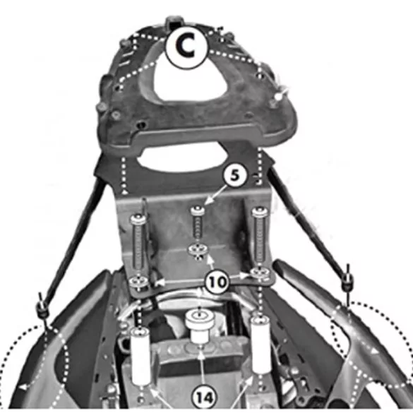 KAPPA HÁTSÓ DOBOZTARTÓ KONZOL YAMAHA T-MAX 500 (08-11), T-MAX 530 (12-16) (MONOLOCK PLATNIVAL)