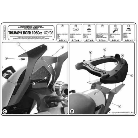 KAPPA HÁTSÓ DOBOZTARTÓ KONZOL TRIUMPH TIGER 1050 (07-12) (MONOKEY PLATNIVAL)