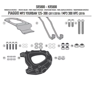 KAPPA KÖZPONTI DOBOZTARTÓ KONZOL PIAGGIO MP3 YOURBAN 125/300, HPE 300 '11-'24 ( MONOKEY PLATNIVAL )