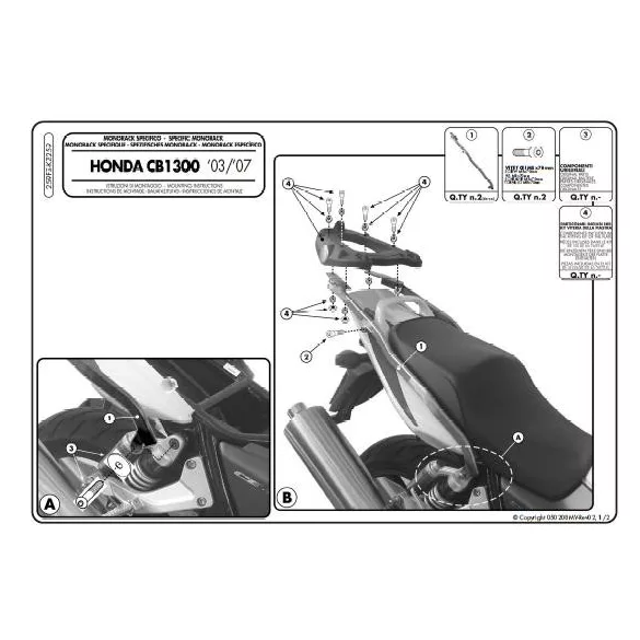 KAPPA KÖZPONTI DOBOZTARTÓ KONZOL HONDA CB 1300/S (03-09) ( PLATNI NÉLKÜL )