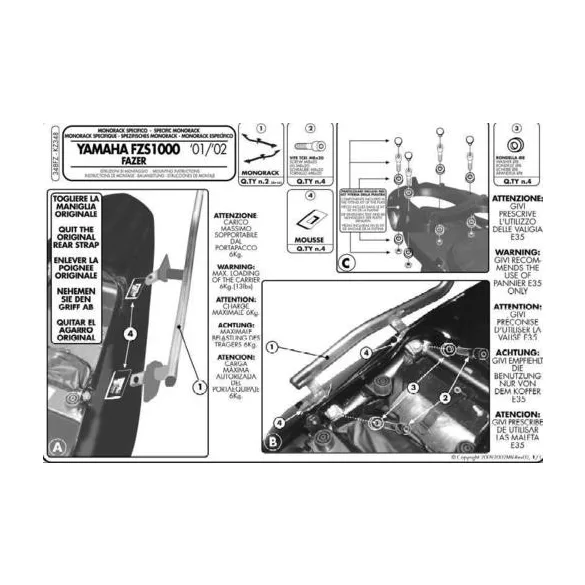 KAPPA KÖZPONTI DOBOZTARTÓ KONZOL YAMAHA FZS 1000 FAZER (01-05) ( PLATNI NÉLKÜL )