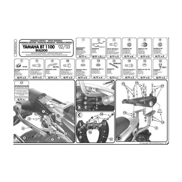 KAPPA KÖZPONTI DOBOZTARTÓ KONZOL YAMAHA BT 1100 BULLDOG (02-09) ( PLATNI NÉLKÜL )