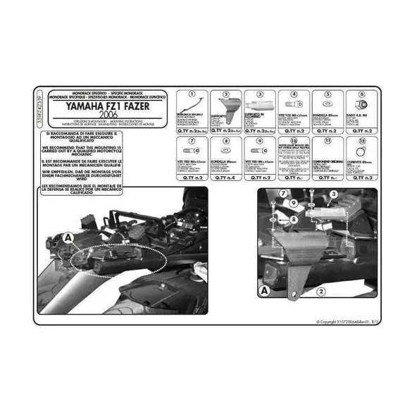 KAPPA KÖZPONTI DOBOZTARTÓ KONZOL YAMAHA FZ1 1000 FAZER (06-15) ( PLATNI NÉLKÜL )