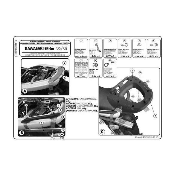 KAPPA KÖZPONTI DOBOZTARTÓ KONZOL KAWASAKI ER-6N / ER-6F 650 (05-08) ( PLATNI NÉLKÜL )