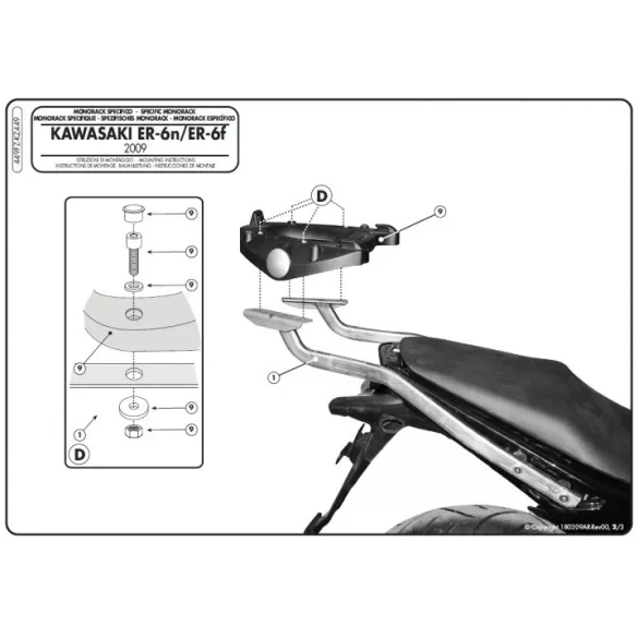 KAPPA KÖZPONTI DOBOZTARTÓ KONZOL KAWASAKI ER-6N / ER-6F 650 (09-11) ( PLATNI NÉLKÜL )
