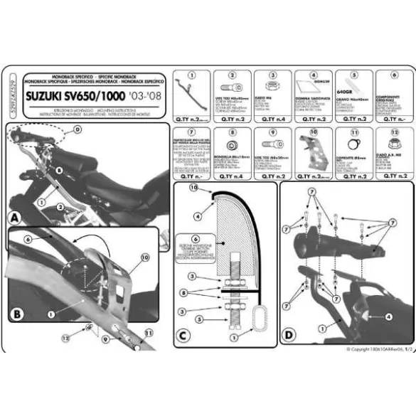 KAPPA KÖZPONTI DOBOZTARTÓ KONZOL SUZUKI SV 650 / S '03-'08 SV 1000 '03-'07 ( PLATNI NÉLKÜL )