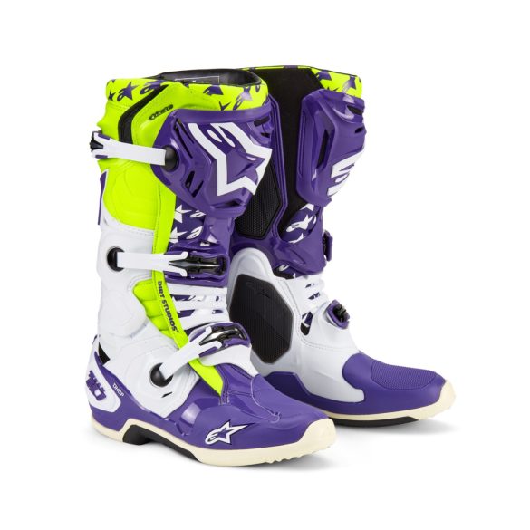 ALPINESTARS TECH10 LIMITED EDITION DIRT STUDIOS CSIZMA WHITE VIOLET YELLOW