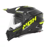 NOX AKCIÓ: OFFROAD / TRAIL DUOSPORT (DUAL) N312 VAPOR SISAK PLEXIVEL ÉS NAPSZEMÜVEGGEL, FEKETE/SÁRGA FLUO MATT