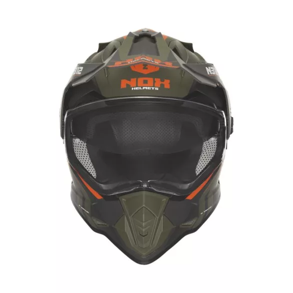 NOX AKCIÓ: OFFROAD / TRAIL DUOSPORT (DUAL) N312 VAPOR SISAK PLEXIVEL ÉS NAPSZEMÜVEGGEL, NARANCSSÁRGA/KHAKI/SZÜRKE MATT