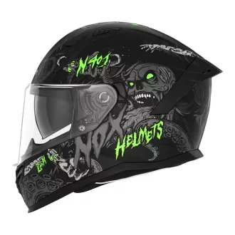   Nox zárt bukósisak napszemüveggel N401 ZUMBI fekete/zöld FLUO matt XXL