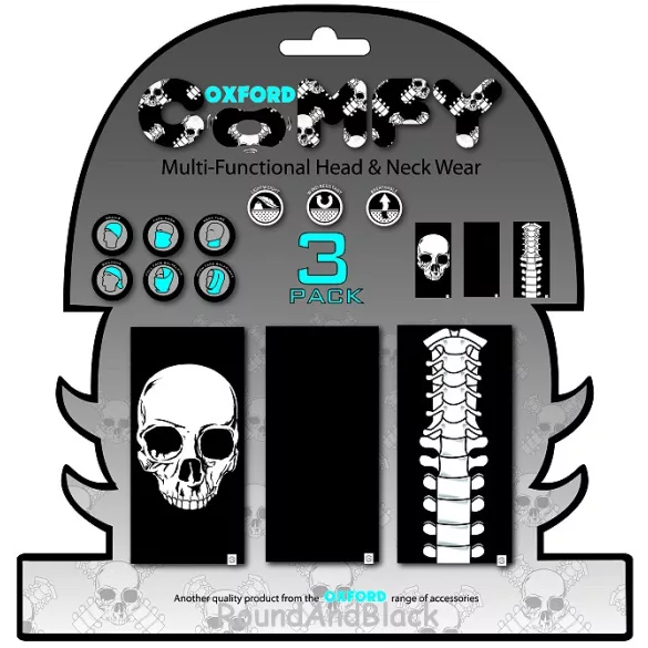 Oxford Comfy szélálló multifunkciós nyakmelegítő, 3 darabos csomag, csontváz mintával