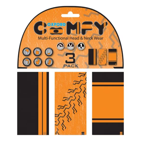 Oxford Comfy HD szélálló multifunkciós nyakmelegítő, 3 darabos csomag, narancssárga/fekete színben