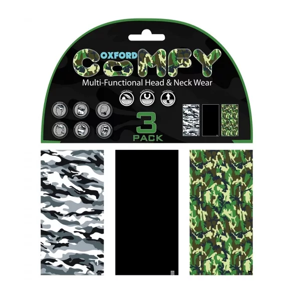 Oxford Comfy szélálló multifunkciós nyakmelegítő, 3 darabos csomag, terepszínű